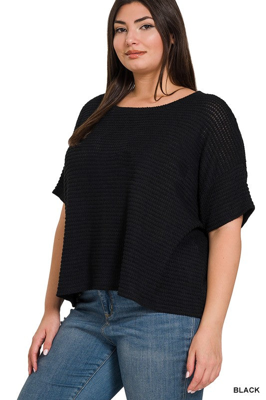 Waffle Knit Top, PLUS