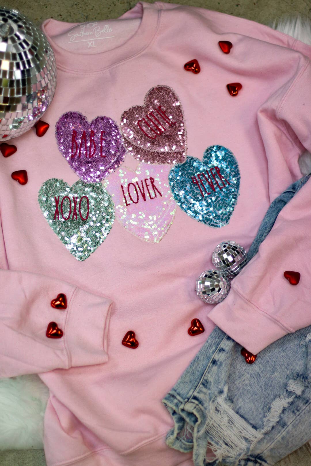 Candy Heart Conversations Embroidered Sweater in Hot Pink • Impressions  Online Boutique