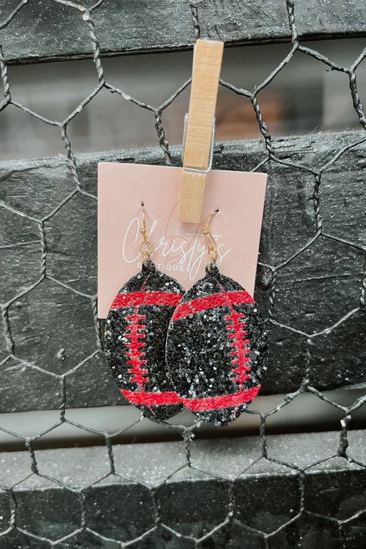 Blk Glitter Football Earrings