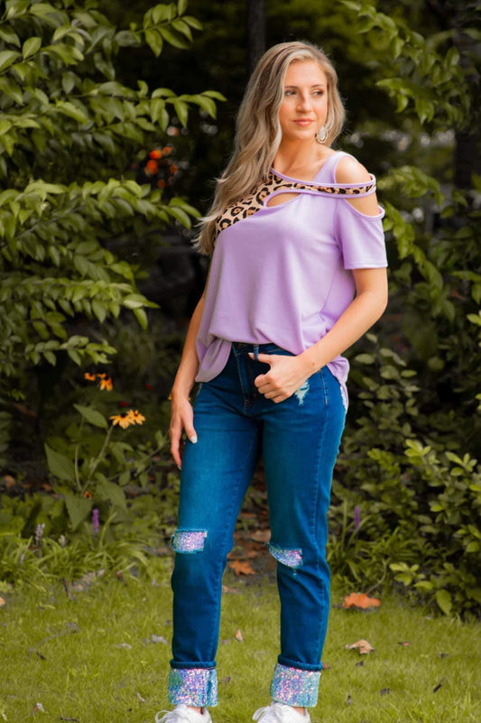 Sequin Patch Boyfriend Jeans